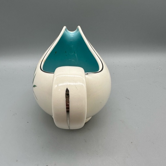 Elegant Cream and Teal Floral Ceramic Pitcher - Picture 2 of 8